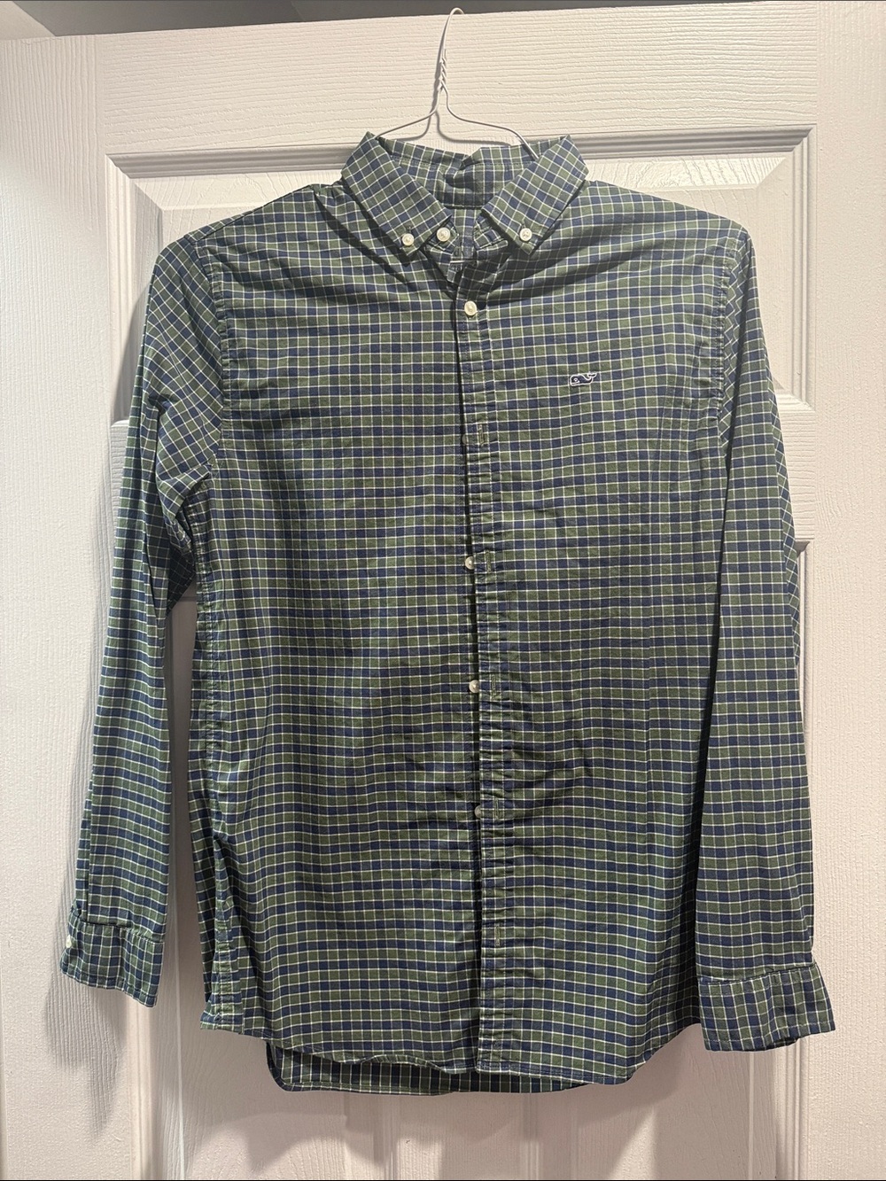 Vineyard Vines Navy and Green Plaid Button-Down Shirt